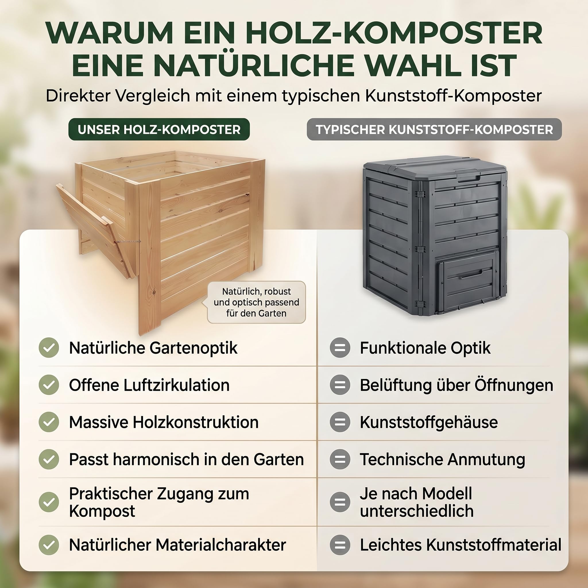 VELORA H&L Gartenkomposter 512 L - Komposter aus Naturholz mit Entnahmeklappe unten, Kompostbehälter für Garten- und Küchenabfälle