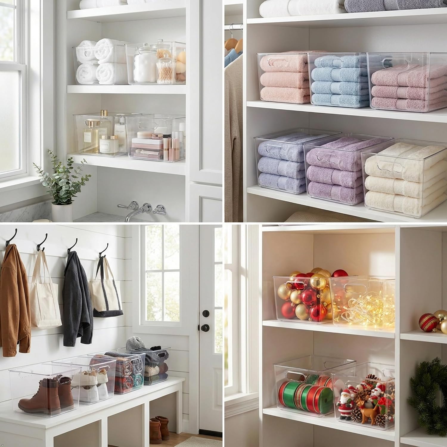 Sorbus Clear 11x11 Cube Storage Bins, 8 Pack Large Square Organizer Bins with Handles, Stackable Plastic Storage Containers for Cube Storage, Closet, Shelf & Home Organization, BPA-Free
