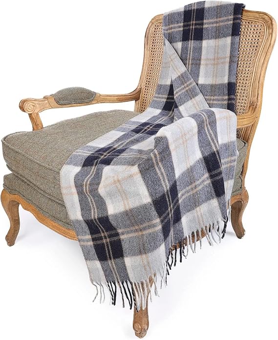 Highland Pure New Scottish Wool Blend Tartan Knee Lap Blanket Small Rug Bed Throw Extra Warm Comfy Soft For Men and Women (Bannockbane Silver)