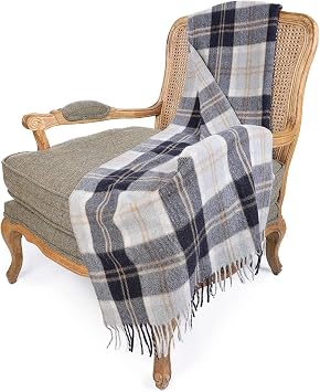 Highland Pure New Scottish Wool Blend Tartan Knee Lap Blanket Small Rug Bed Throw Extra Warm Comfy Soft For Men and Women (Bannockbane Silver)