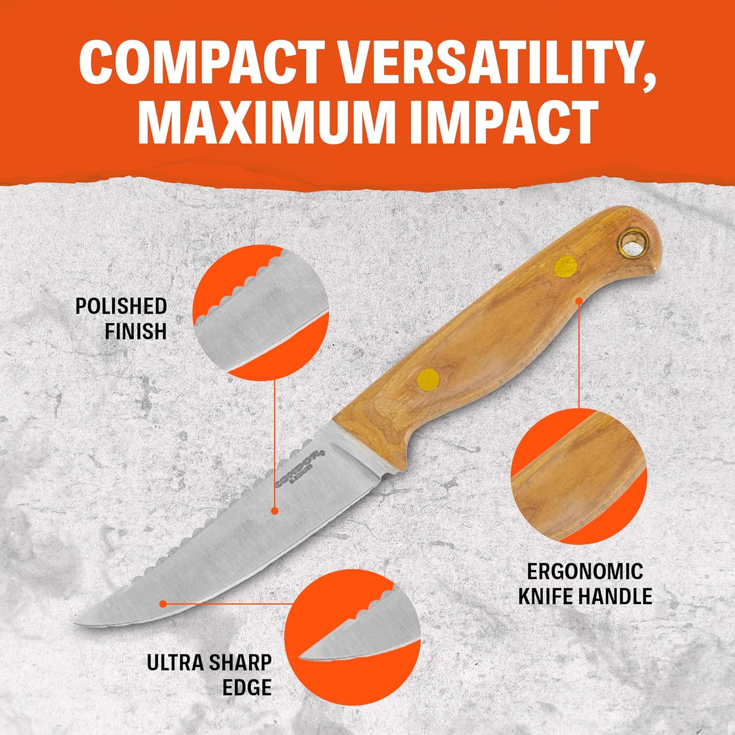 Condor Tool & Knife Trelken Fixed Blade Hunting Knife - 420HC Stainless Steel - Hickory Handle - Hand Crafted Welted Leather Sheath - 3.5in Blade - 3.5oz (1.5mm)