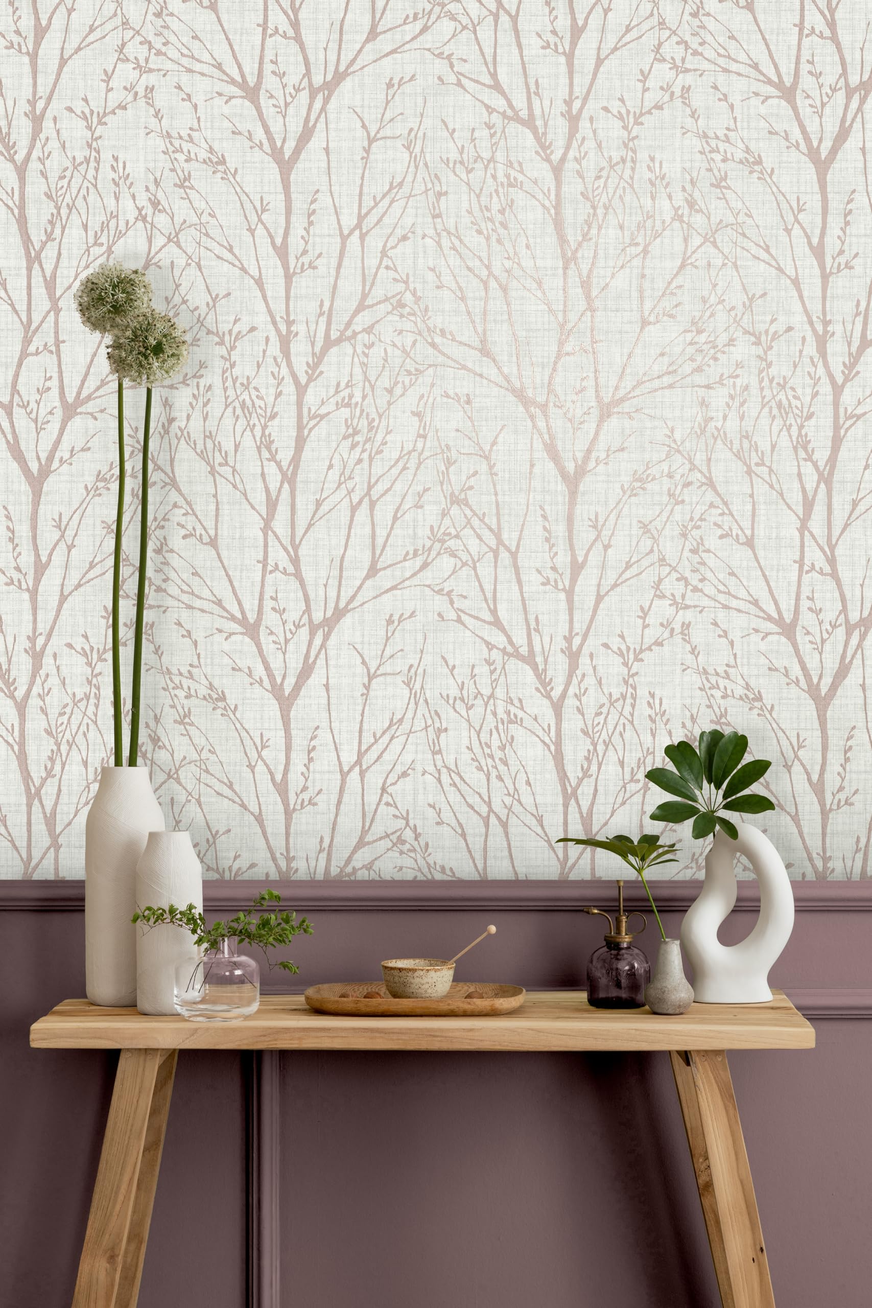 Crown M1874 Lynford Trees Mid Weight Vinyl Wallpaper, Blush, 53 x 1000 cm - Image 3