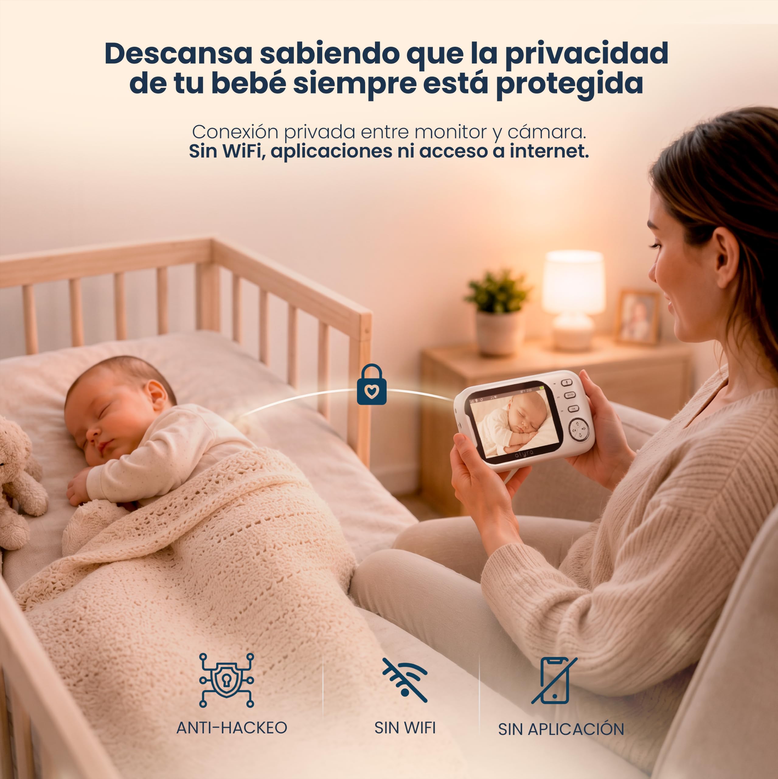 ALYRA® Super Pack De Camara Vigilancia Bebe 720pHD + Soporte Camara Vigilancia Bebe Premium | Baby Monitor 3,5" | Camara Bebe con Tecnologia VOX +100h Bateria | Sin WiFi | Vigilabebes con Camara