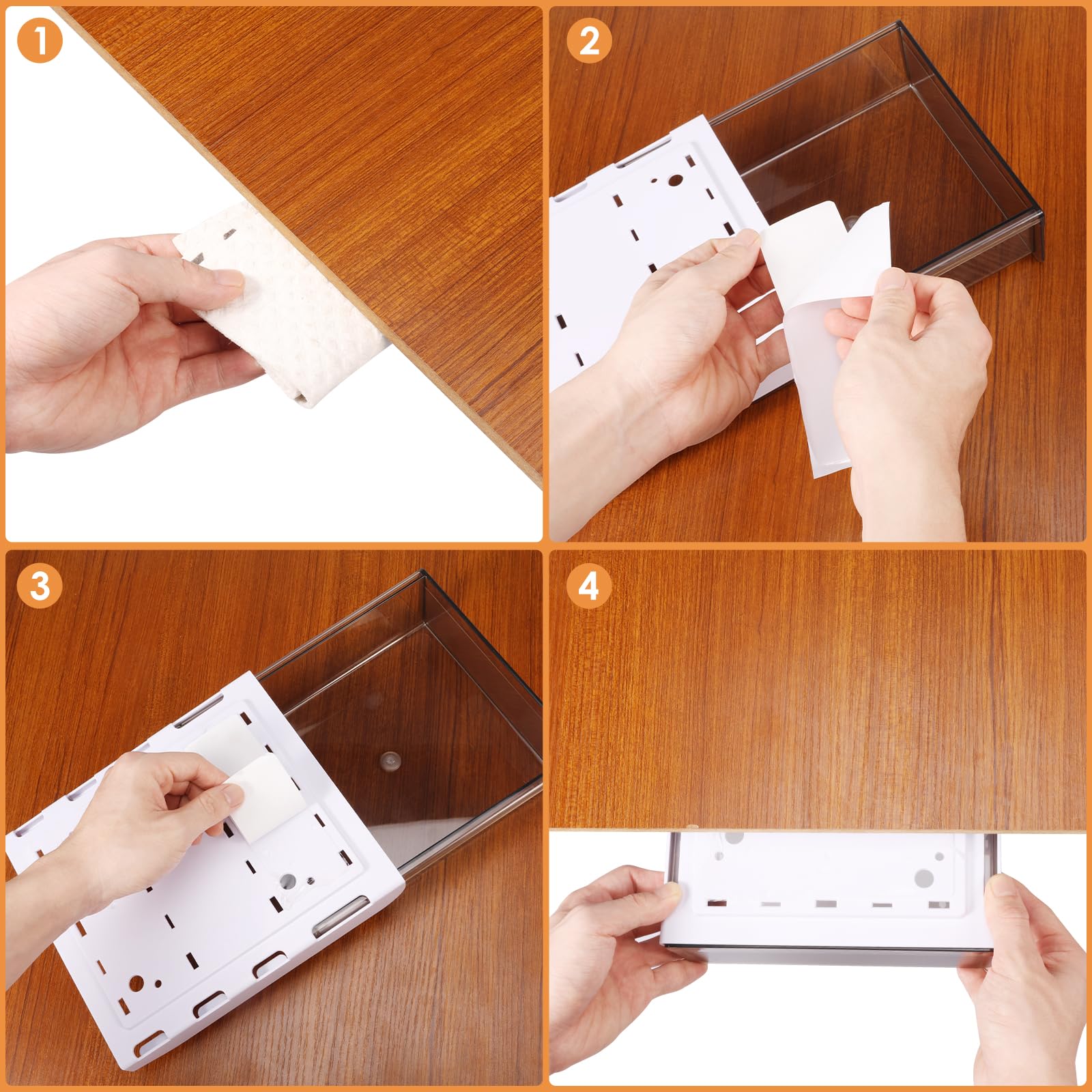 Set di 3 cassetti sotto la scrivania, 33 x 25 x 7 cm, cassetto adesivo con passante, alta capacità di carico, scatola portaoggetti nascosta per casa, ufficio, scuola