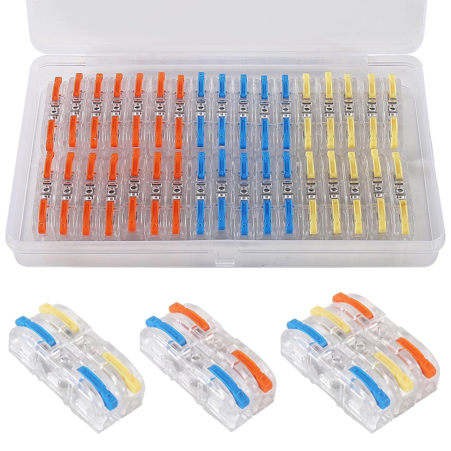 34pcs Quick Connect Electrical Splicing Wire Connectors Kit Transparent Lever Wire Connectors Compact Butt Splice Inline Terminals AWG 28-12 Insulated Terminal SPL-1