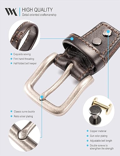 Miniatura 4 de WOLFANT Cinturón casual de cuero de grano completo para jeans, cinturón de trabajo 100% italiano de cuero sólido