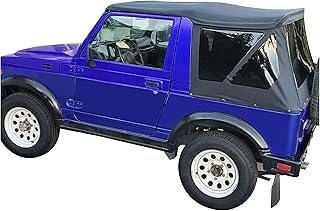 HECASA Soft Top Compatible with 1986-1994 Suzuki Samurai with Tinted Zip Out Windows Sailcloth - Black, NN1608