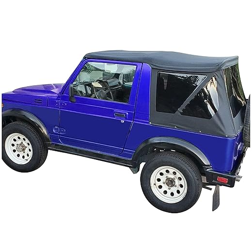 HECASA Soft Top Compatible with 1986-1994 Suzuki Samurai with Tinted Zip Out Windows Sailcloth - Black