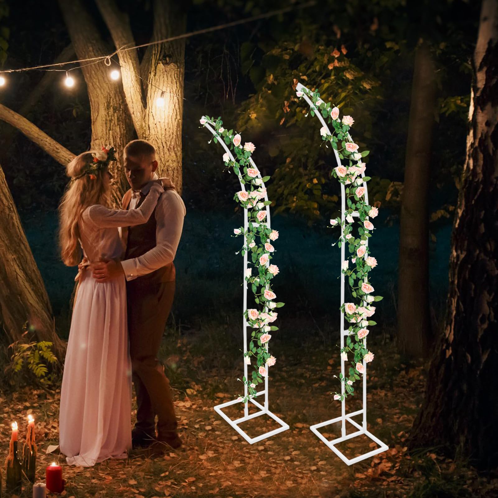 Support de Fond pour Arche de Mariage (2 pièces), 2,10 m × 1,90 m, Support en métal Demi-Lune (5 kg) pour fêtes d'anniversaire, cérémonies d'ouverture et banquets (Blanc)