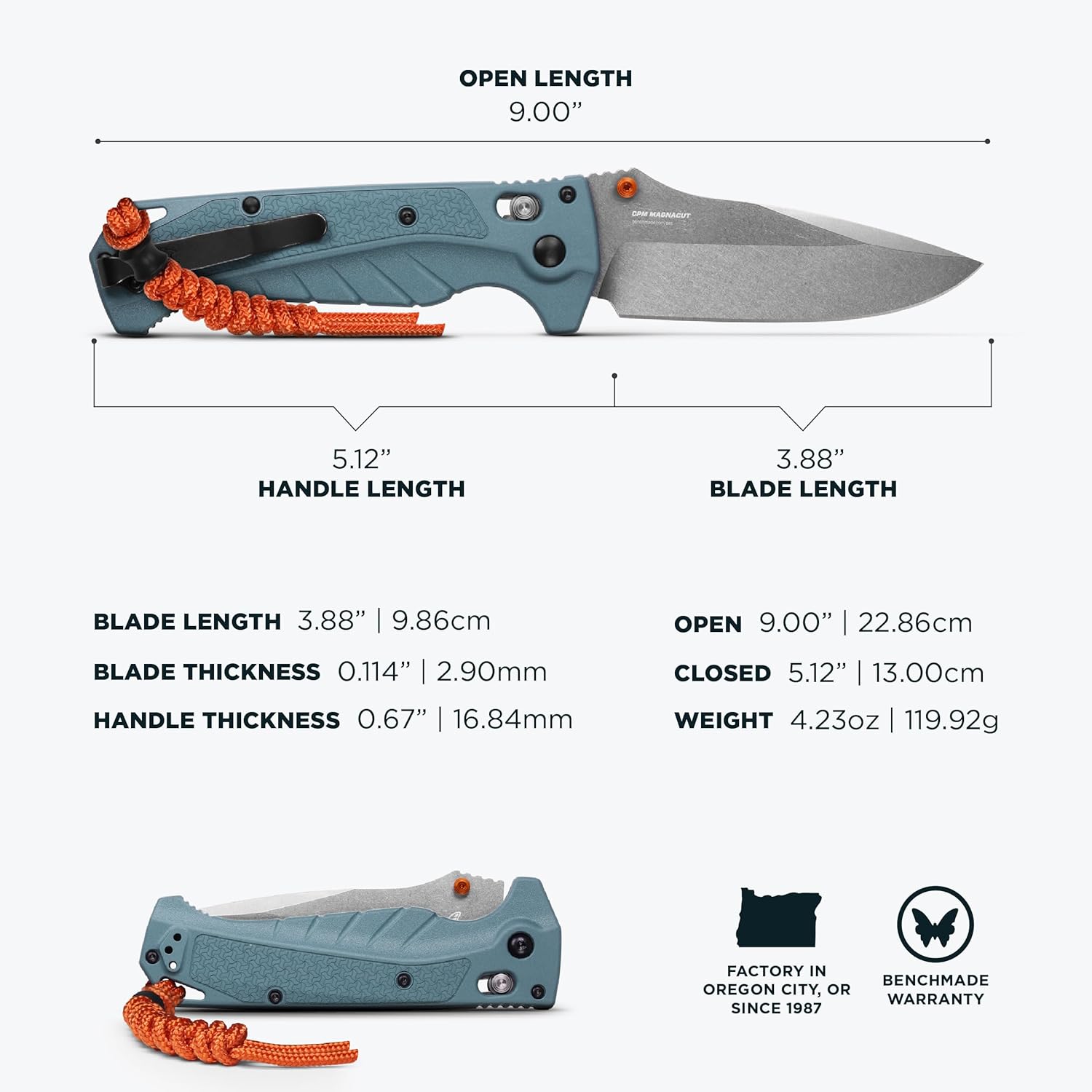 Benchmade - Adira Outdoor, Water, Fishing Knife, Plain Edge with Depth Blue Grivory Handle (18060)