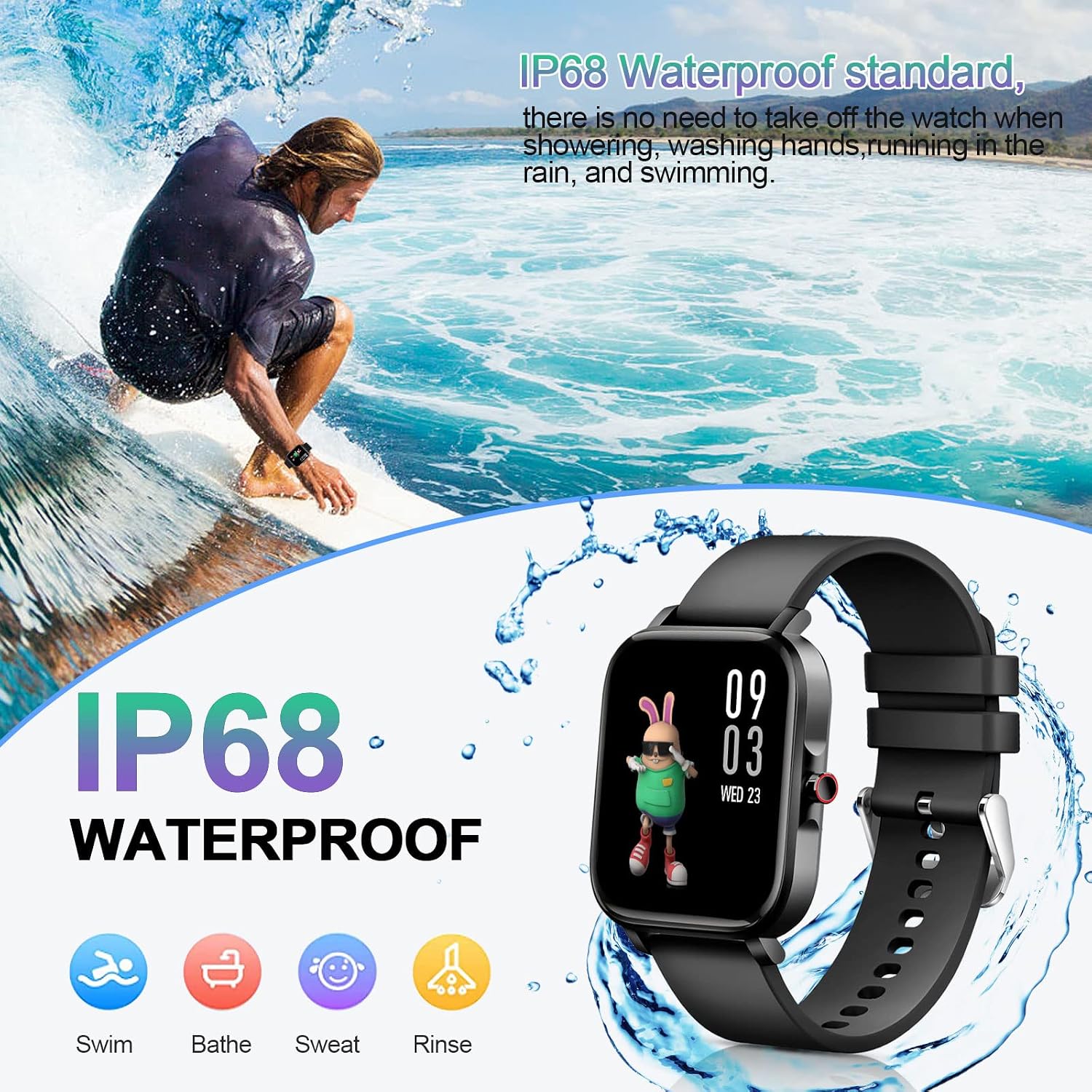 Lrecat smartwatch with IP68 waterproof standard, suitable for swimming