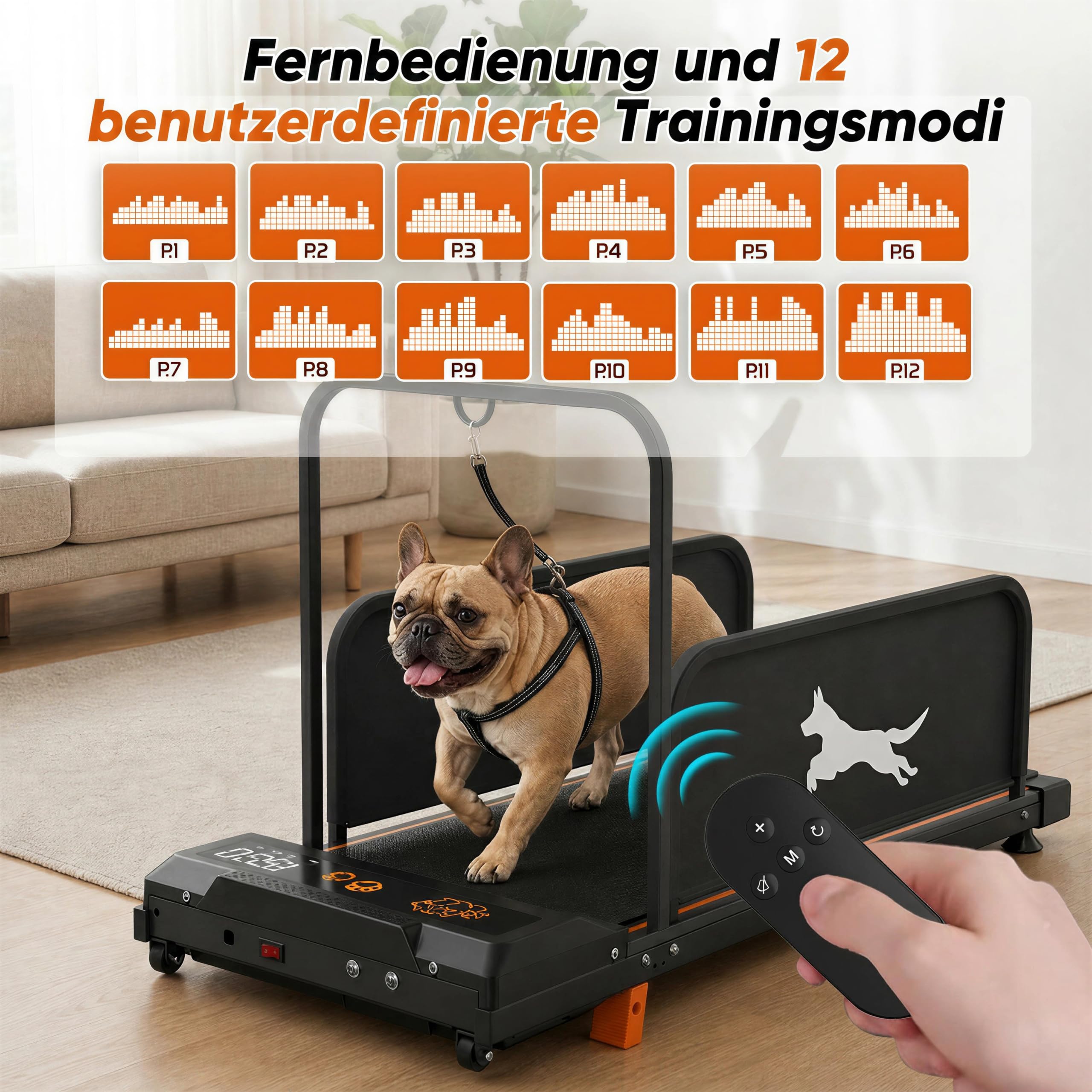 Hundelaufband für Kleine & Mittelgroße Hunde, 90 × 37.5 cm Laufbereich | Mit Fernbedienung, 1–6 km/h, Bis 100 kg, 2,5 PS Leiser Motor, 12 Programme, Haustier Trainingsgerät für Indoor Outdoor