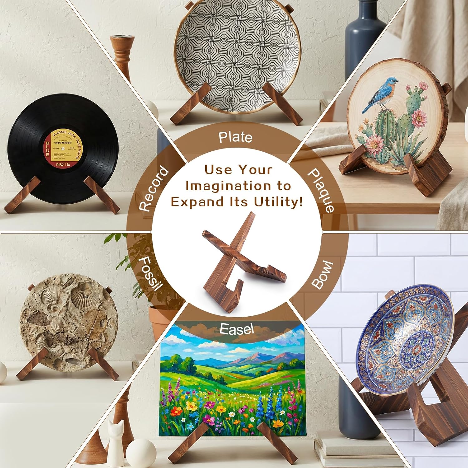 Platter Display Stand, Bowl Display Stand, 6.5 Inch Bowl Holder Wooden Stands for Displays Extra Wooden Plate Stands Deep Decorative Platter Easel Holder for Decorative Pottery Bowls Picture Dish Book image 5