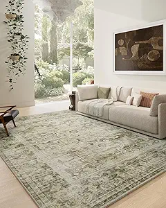 8x10 Area Rugs Washable Rug: Large Living Room Rug Stain Resistant Distressed Vintage Boho Carpet Non Slip Low Pile Faux Wool Soft Rugs for Bedroom Bedside Indoor Kids Playroom Farmhouse Dining Room
