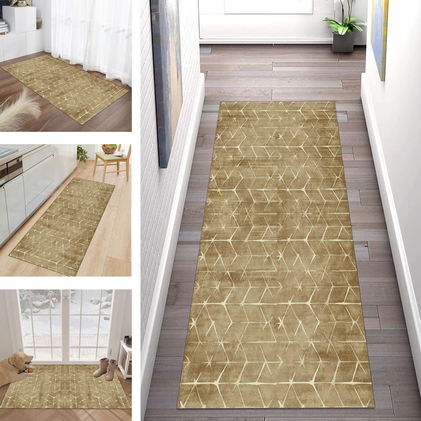 Buatisf Rug Runner for Hallway and Kitchen - Non-Slip Brown Washable Runner - Long Polyester Carpet for Corridor and Bedroom - Modern Design - Made to Measure and Sold by the Metre — image 1