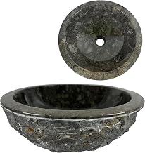 Round Sink 40 x 40 x 15 cm – Marble Basin – Natural Stone – Bathroom Sink – Polished and Solid (Grey)