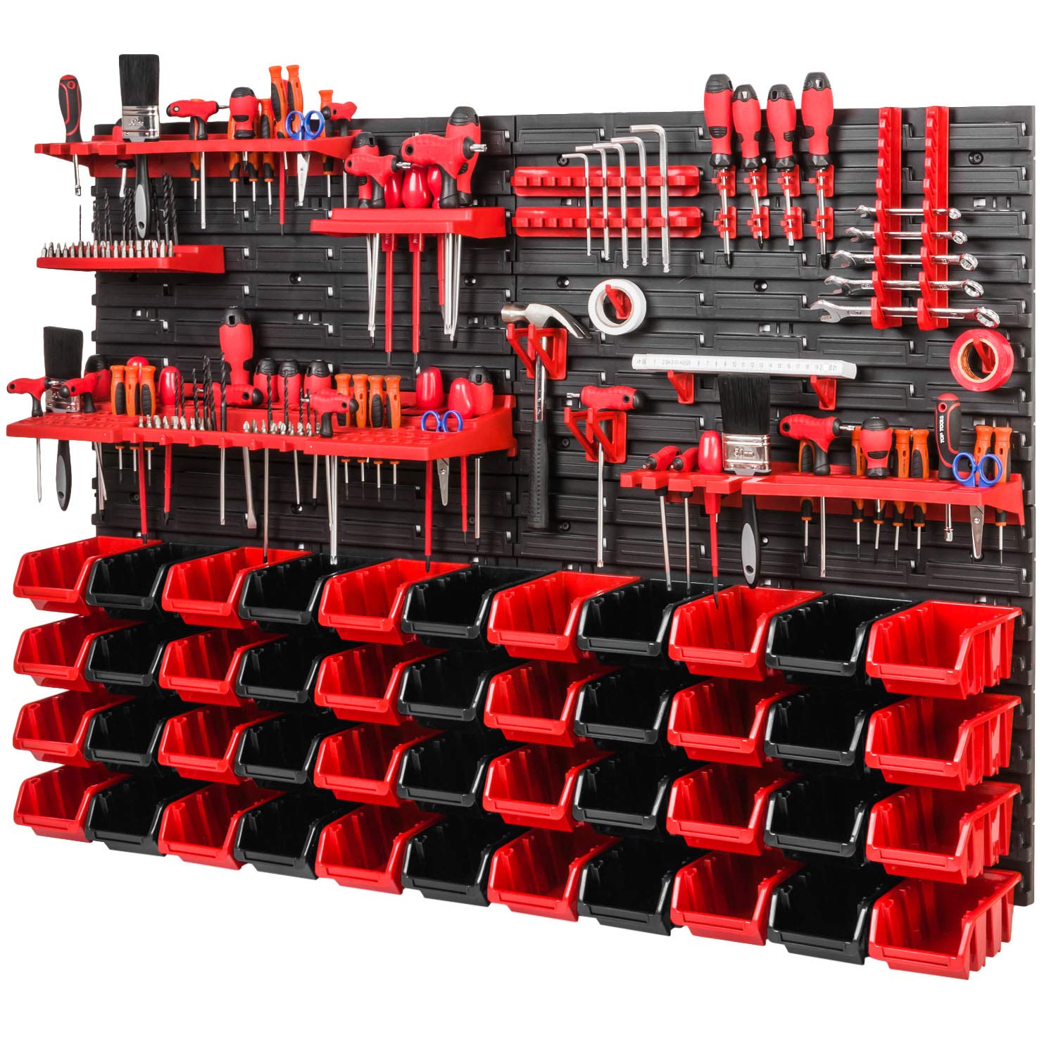 Pafen Red/Black Storage System, 780 X 1152 Mm, Stacking Boxes, Wall Shelf, 20 Holders, Storage Boxes, 44 Boxes, 5 Compartments