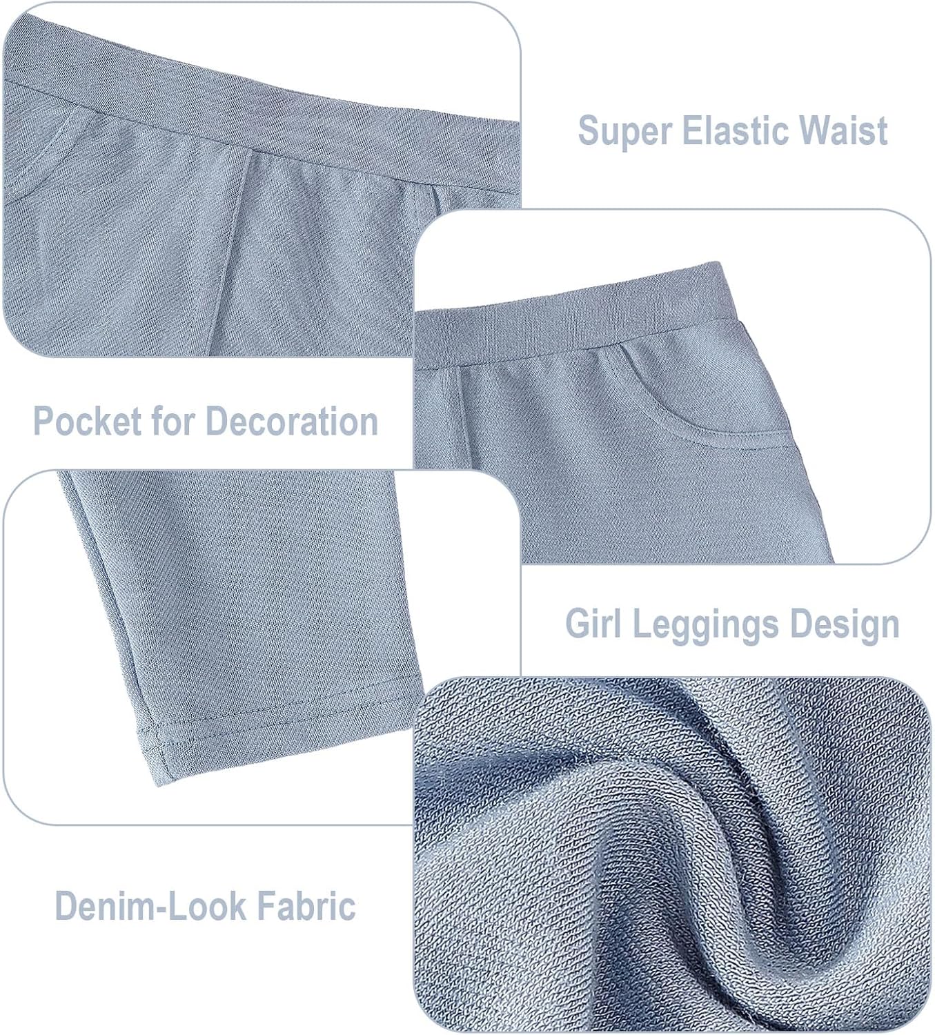 SOBOWO Girls Leggings Jeans Denim-Look 2 Pack Girl Stretch Pull On Ankle Length Jeggings Skinny Pants for School Uniform 2-6Y