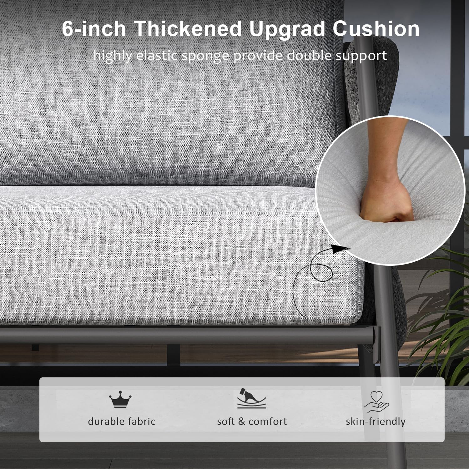 LayinSun Outdoor Patio Woven Rope Sofa, 3-Person Deep Seating Modern Couch 3-Seat for Outside