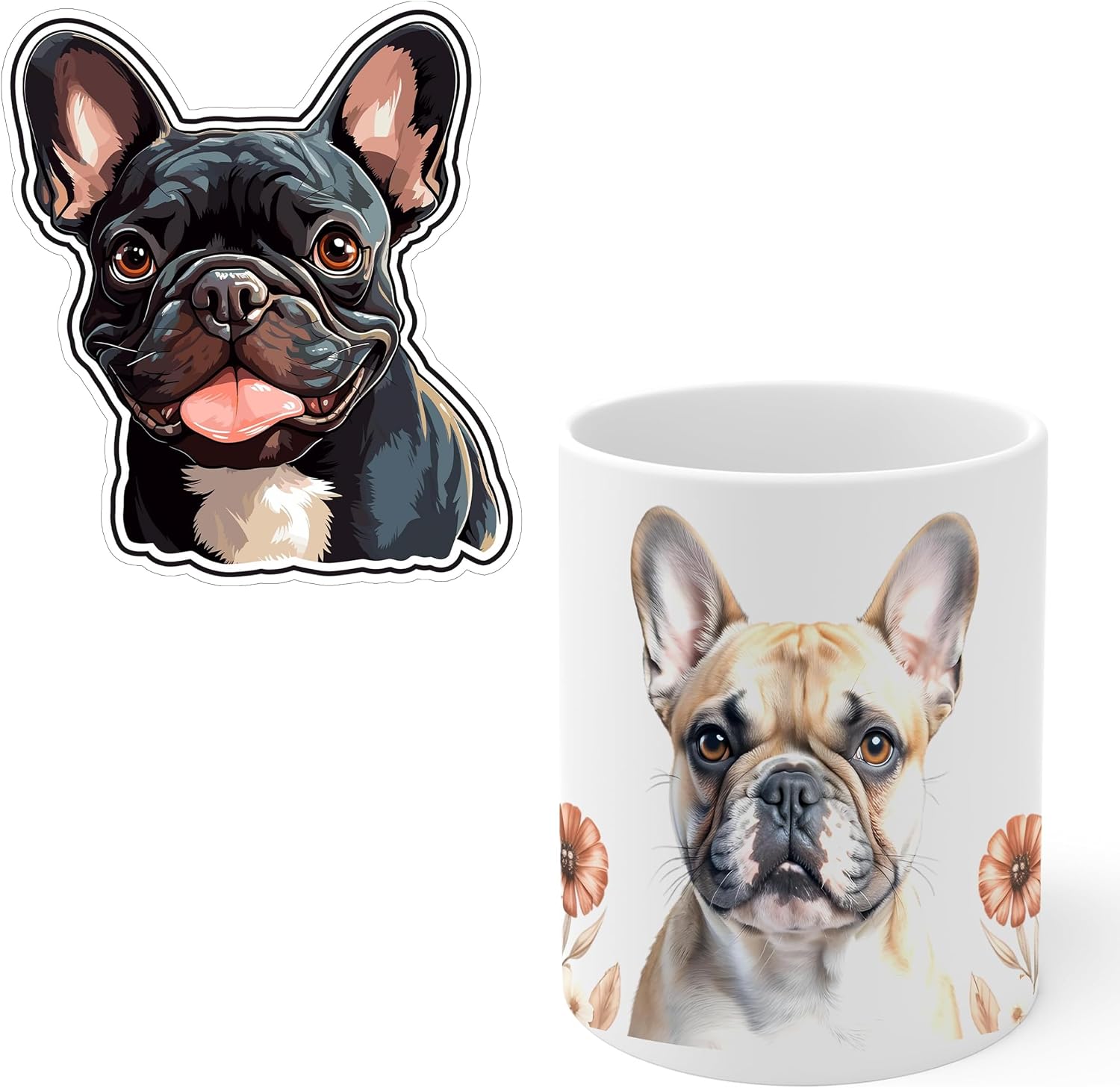 French Bulldog Vinyl Sticker 4in & Coffee Mug 11oz Matching Bundle Gift Set