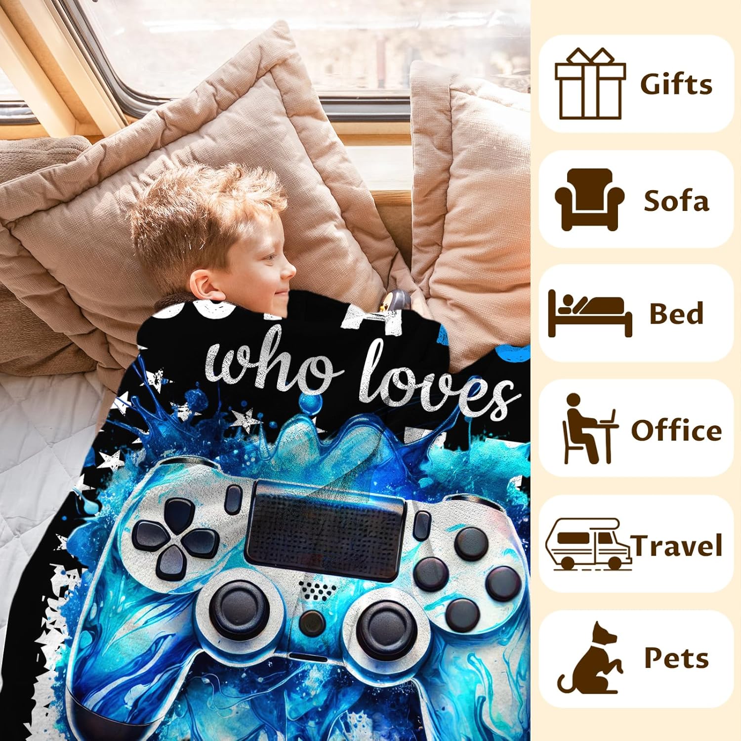 Boys Blanket Gifts Personalized Game Blankets for Kids Teens Boys Age 10-12, 60x50 Inches Custom Soft Lightweight Flannel Gamer Throws for Couch Sofa Bed Travel