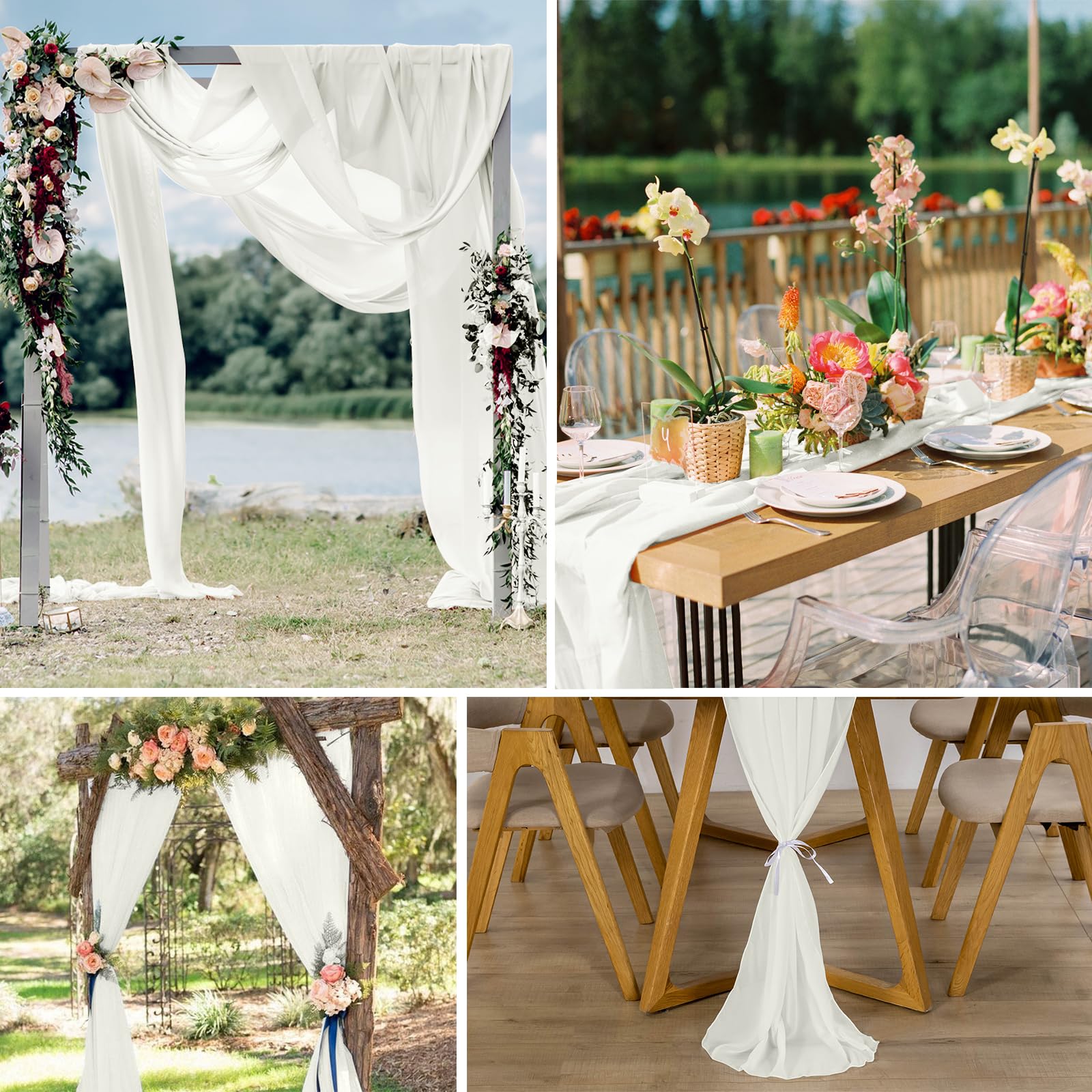 Runner Da Tavola In Chiffon Per Matrimonio | 29x170 Cm | Stile Romantico Rustico Con Fasciette | Mixsuperstore