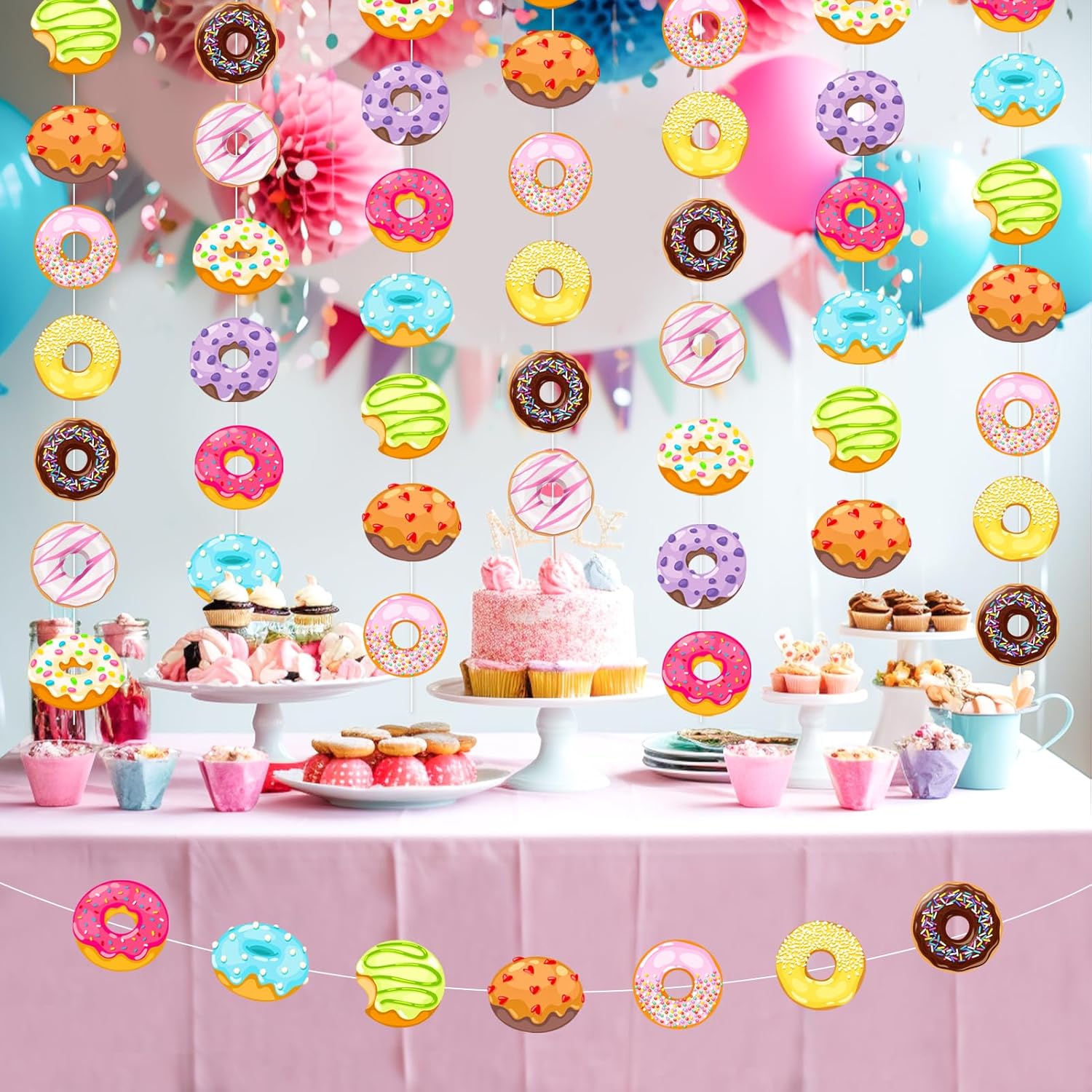 8 Pieces Donut Birthday Party Decorations Donut Grow Up Party Banners Kids' Birthday Banner Baby Shower Hanging Swirl Garland Kit Gender Reveal Xmas Home Classroom Favor Supplies Decor - Image 5