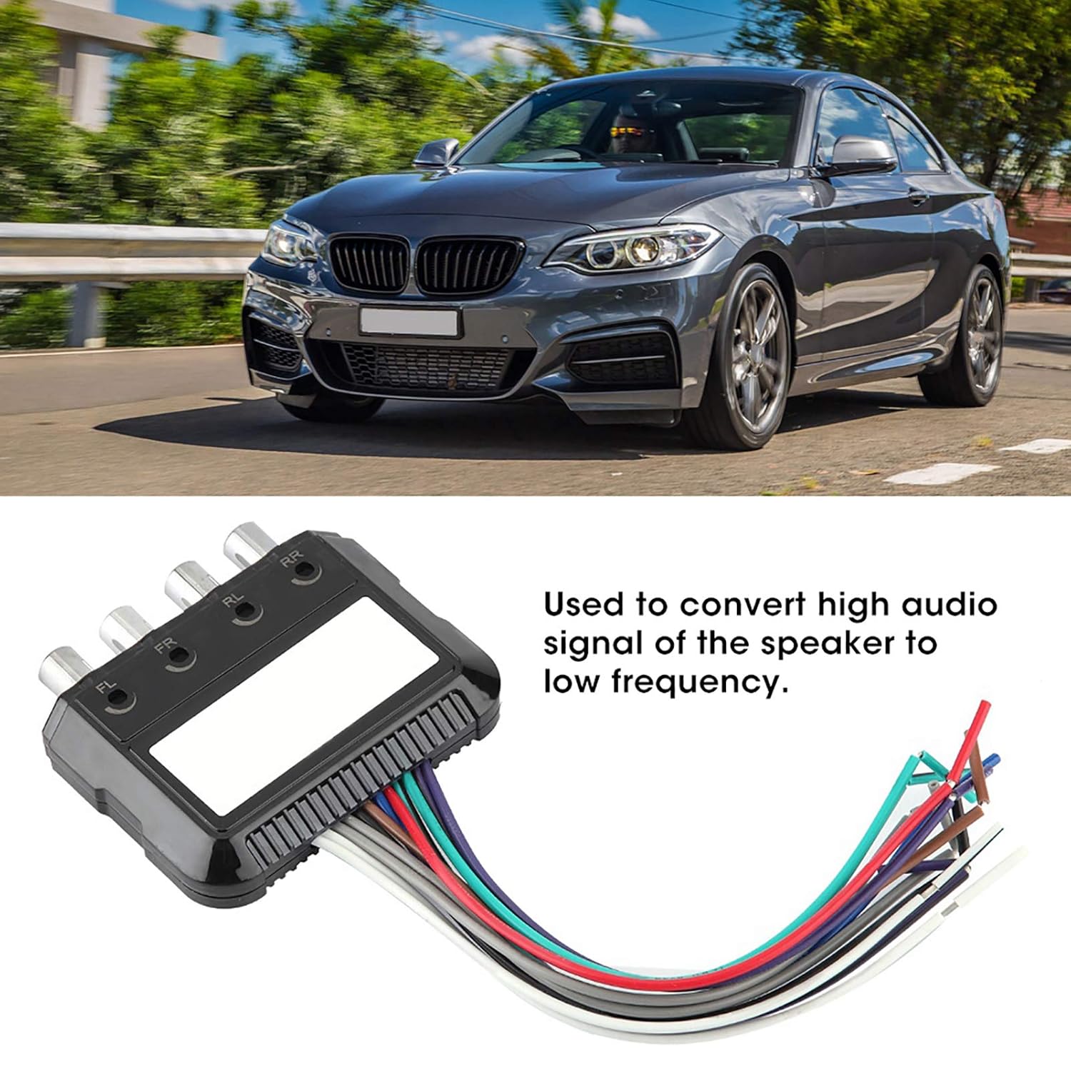 Car Stereo Audio Speak Signal Hi-Low Converter, 4-Channel Speaker Cable to RCA Adjustable Line Output Converter with Amplifier Remote Turn On Trigger