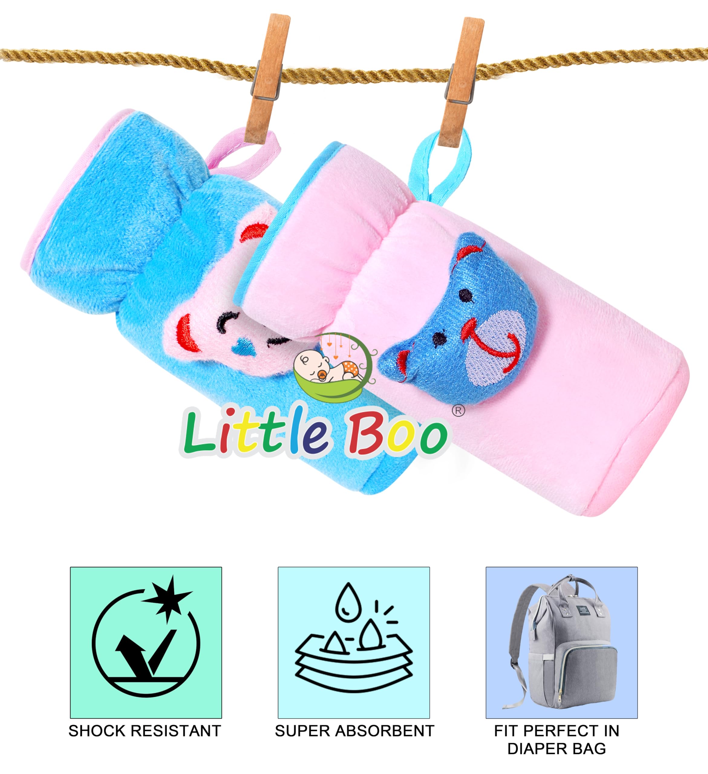 Little Boo Soft Plush Stretchable Baby Feeding Bottle Cover with Easy to Hold Strap | Cute Design Valvet Pack of 2 (Blue and Pink,Narrow Neck Fits Upto 150ml) - Image 6 thumbnail