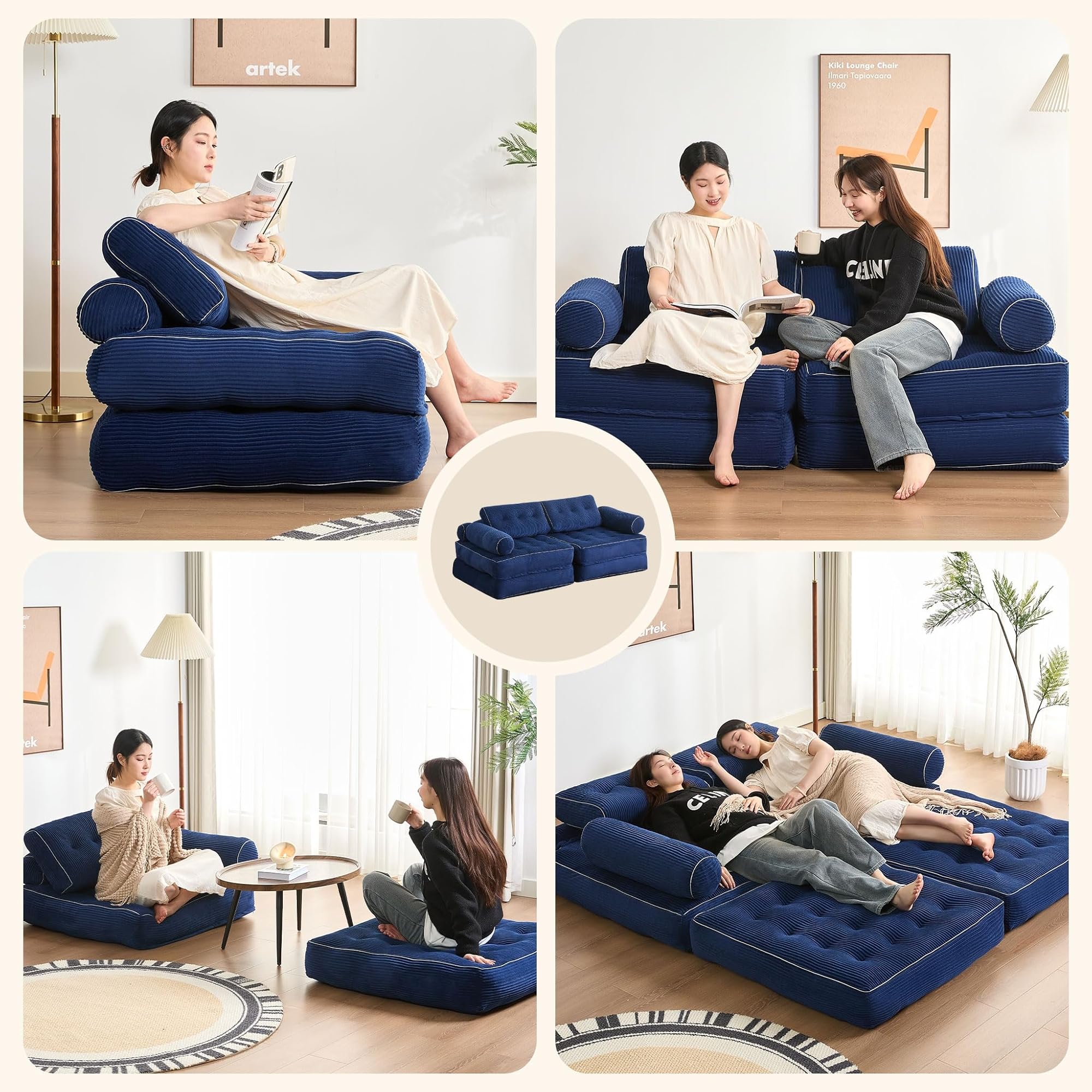 Sillón Cama Individual Plegable con Respaldo y Espuma viscoelástica, sofá de Suelo Tipo futón Convertible en colchón, Ideal para salón, Dormitorio u Oficina