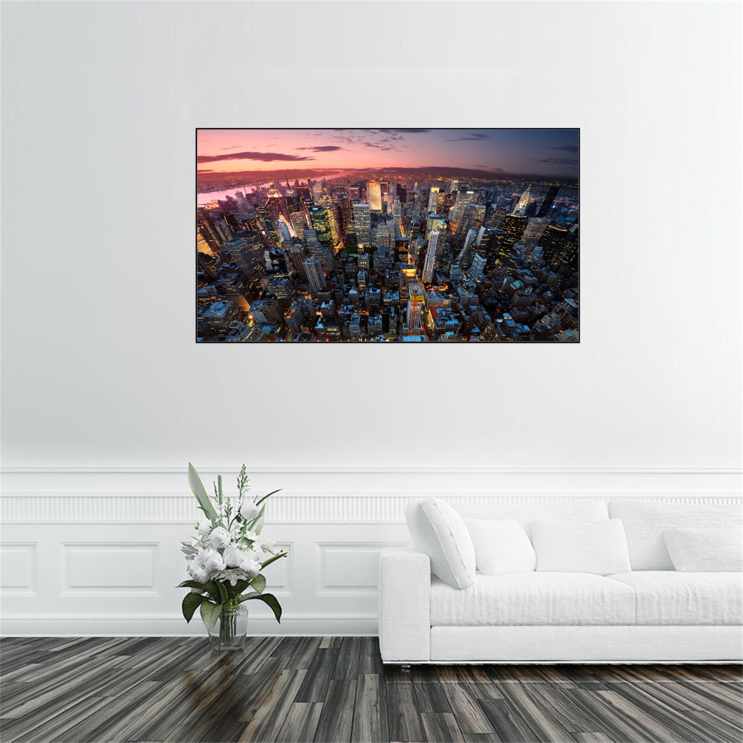 Stadt Leinwandbild Landschaftsbilder-Panorama Bild auf Leinwand-Stadt Gebäude-Schwarzer Rahmen Wandbilder für Wohnzimmer 60x110cm-23x43in