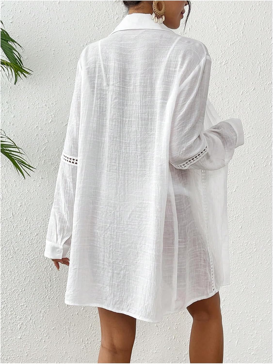 SHENHE Women's Swimsuit Coverup Long Sleeve Button Up Beach Shirt Kimono Swim Coverups
