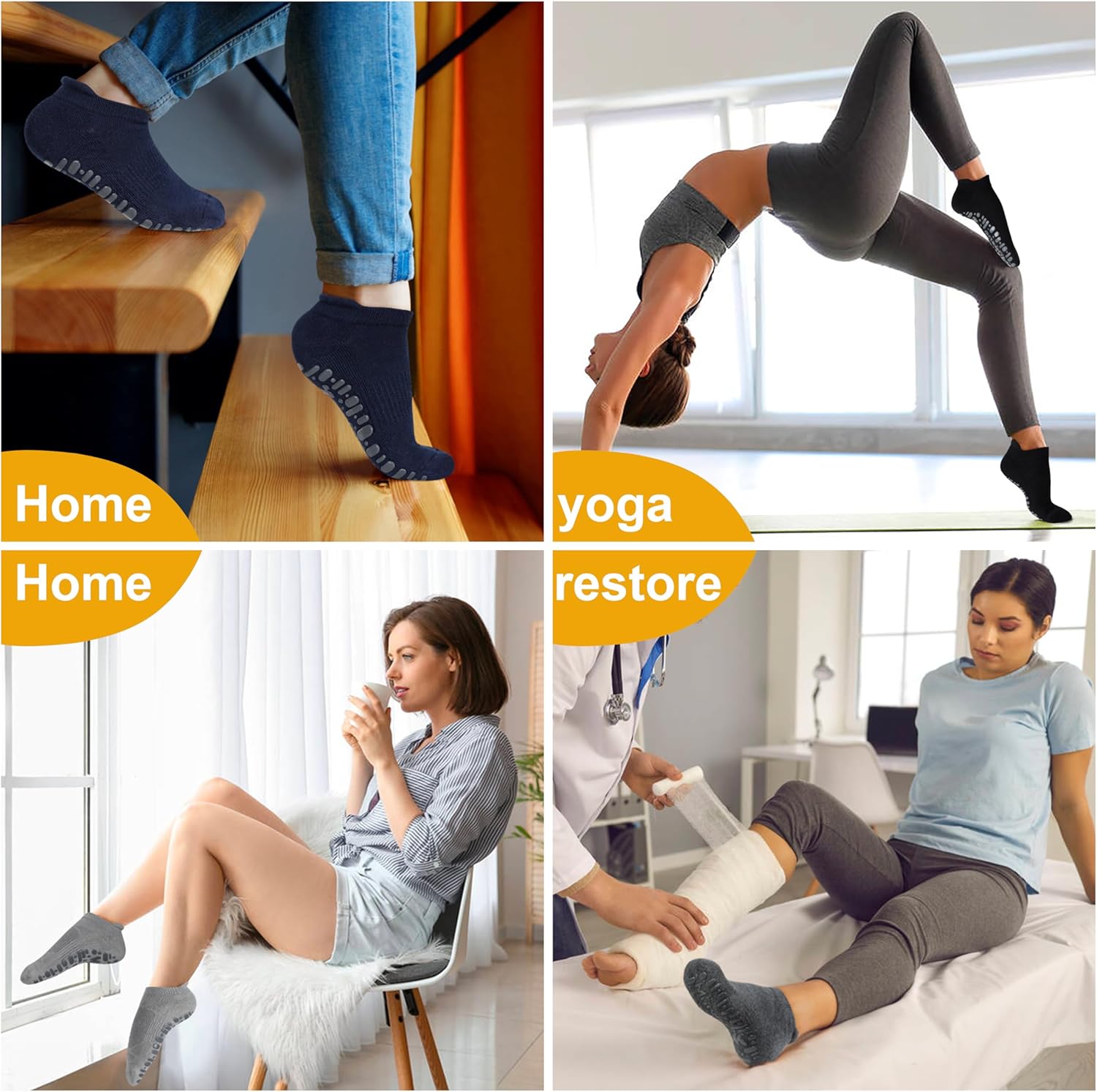 Muezna Non Slip Yoga Socks for Women, Anti-Skid Pilates, Barre, Hospital Socks with Grips, Size 5-10 - Image 5
