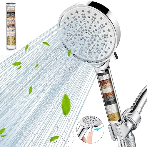 Cobbe Filtered Shower Head with Handheld, High Pressure 6 Spray Mode Showerhead with Filters, Water Softener Filters Beads for Hard Water - Remove Chlorine - Reduces Dry Itchy Skin, Chrome - Round - ‎‎1. Chrome