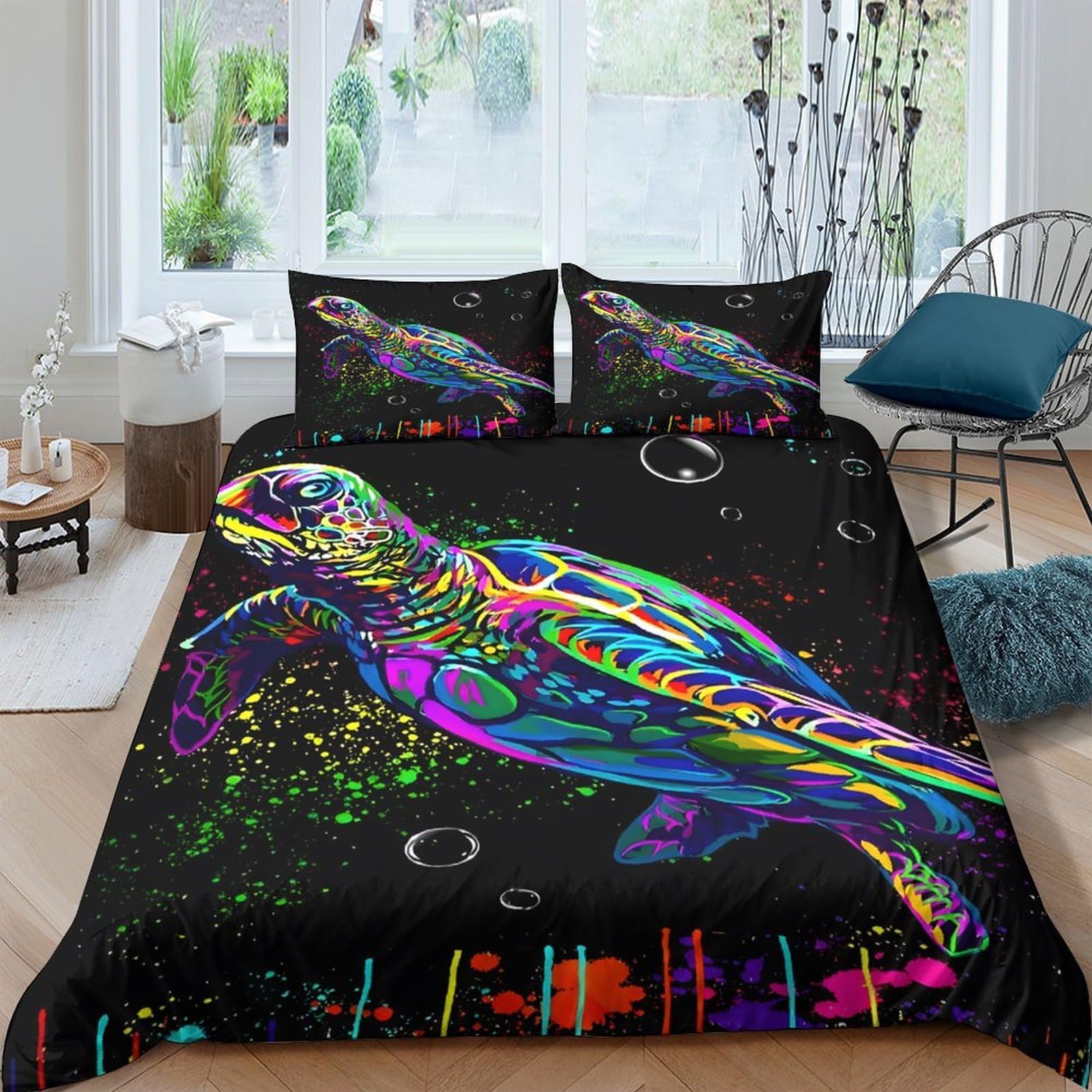 Ctjqhvkz Style-1 3D Printed Colorful Sea Turtle Fitted Sheet Microfiber Soft Breathable Abstract Art Mattress Cover For Bedroom Dorm Decor Single（135X200cm）