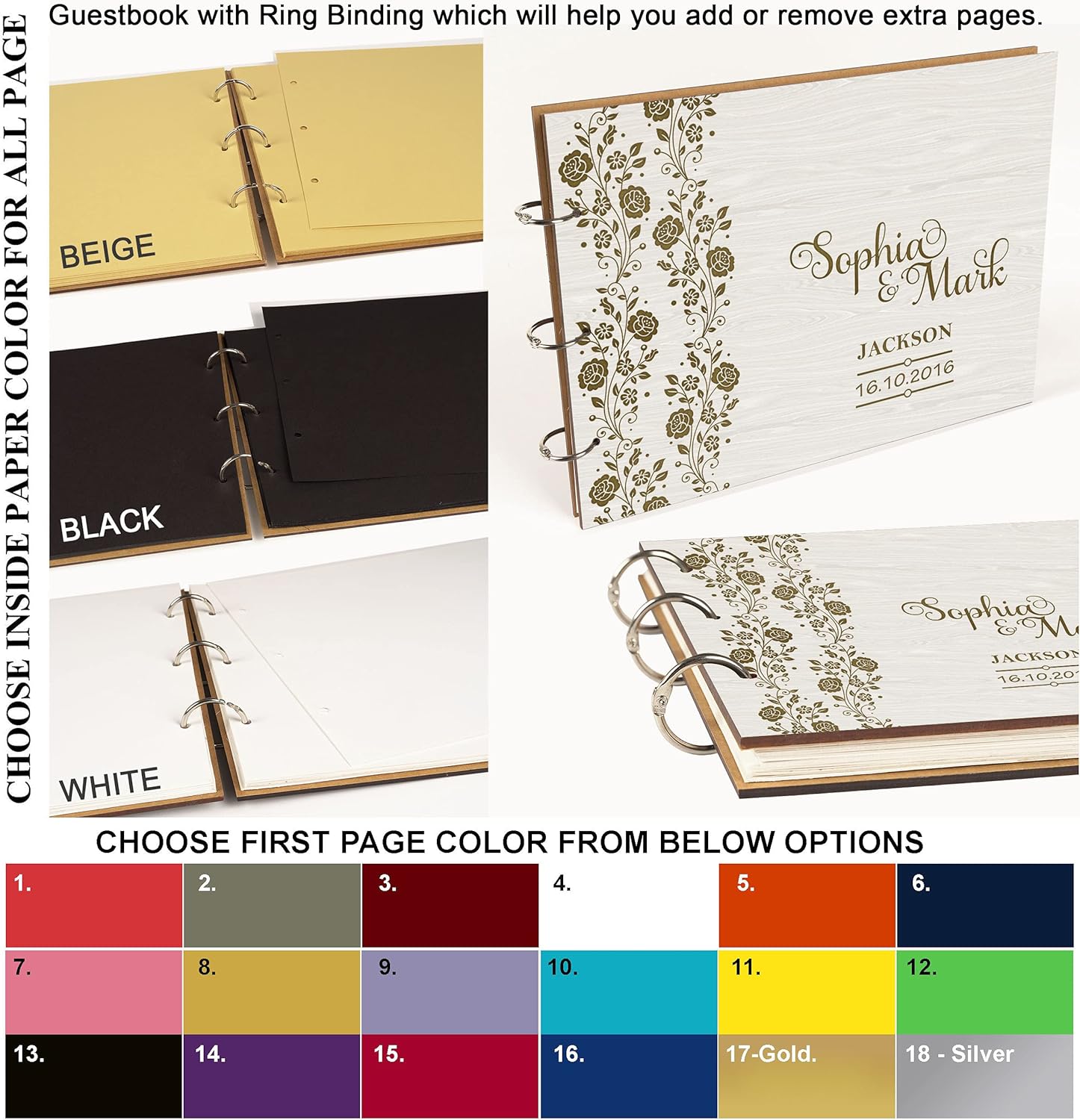 Darling Souvenir Personalized Engraved Laser Cut Wedding Guest Book Wooden Cover Sign-in Book Registry Guestbook Scrapbook-QU