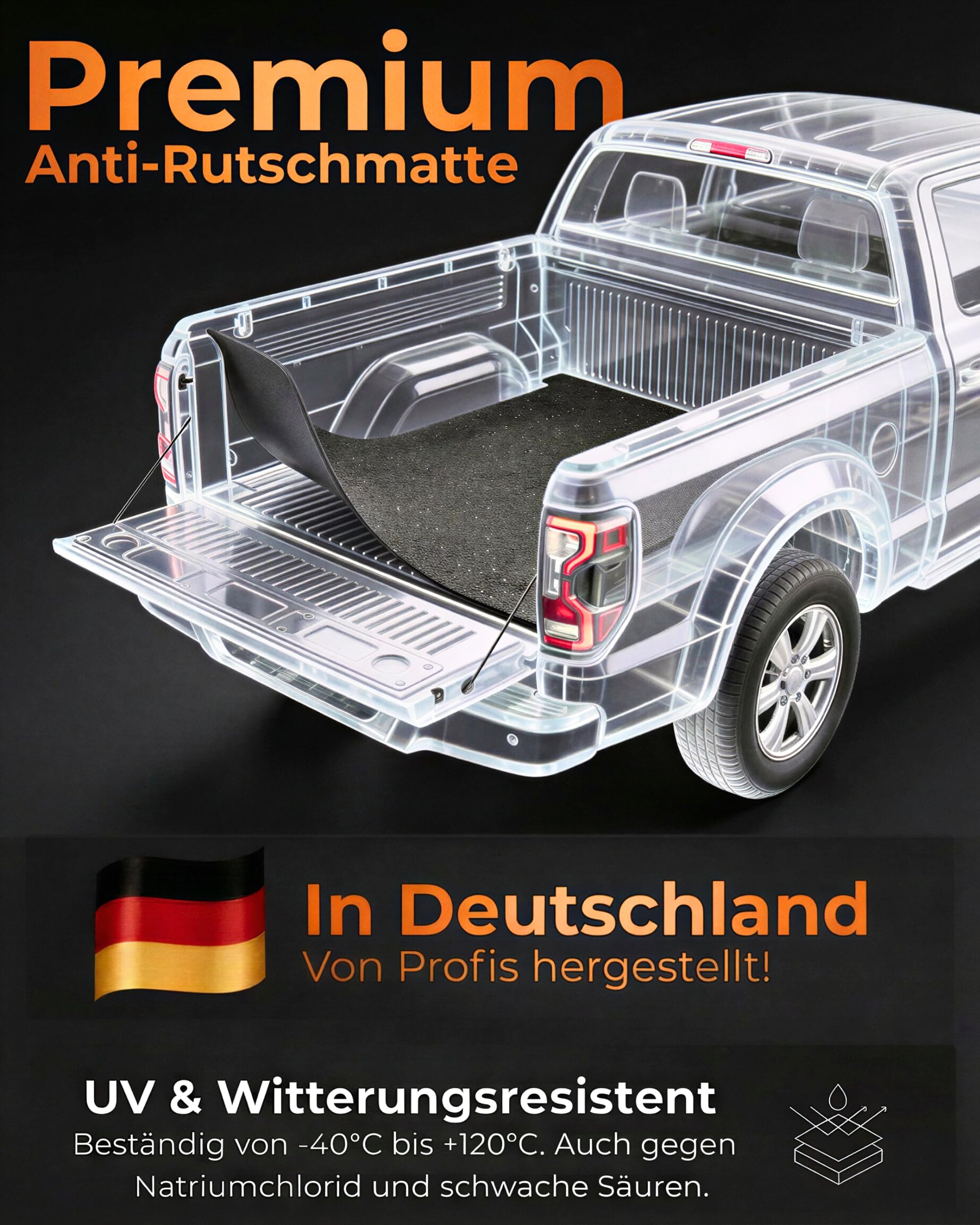 PICKUPMATTE – Antirutschmatte für Ford Ranger 2023+ (New Generation) – 6 mm extrem rutschfest – passgenauer Ladeflächenschutz – sicherer Halt im – 6 mm – passgenauer Ladeflächenschutz