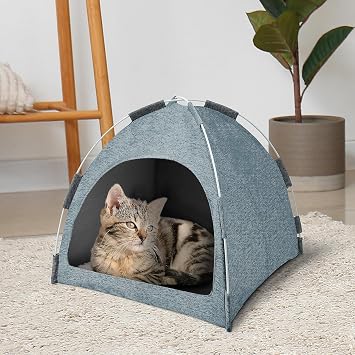 Cat Tent, Cat Houses for Indoor Cats, Quick Assembly and Disassembly, Portable Pet Tent, for Cats, Small Dogs and Other Small Animals Blue Grey