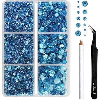 Beadsland Hotfix Rhinestone Set Aquamarine 6 Sizes Mixed 4000 Pieces