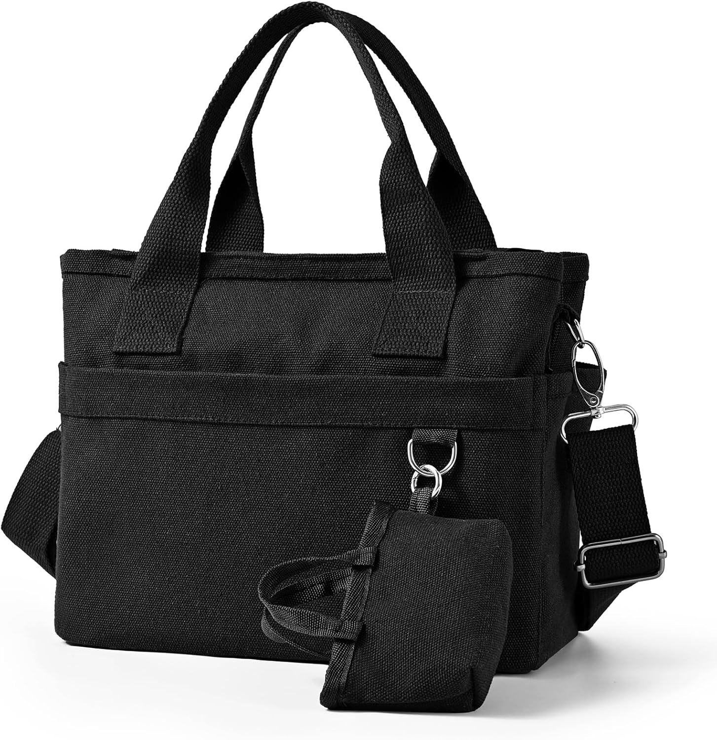 Small Canvas Tote Bag with Multi Pockets, Crossbody Shoulder Bag with Compartments and Zipper, Lightweight Adjustable Tote