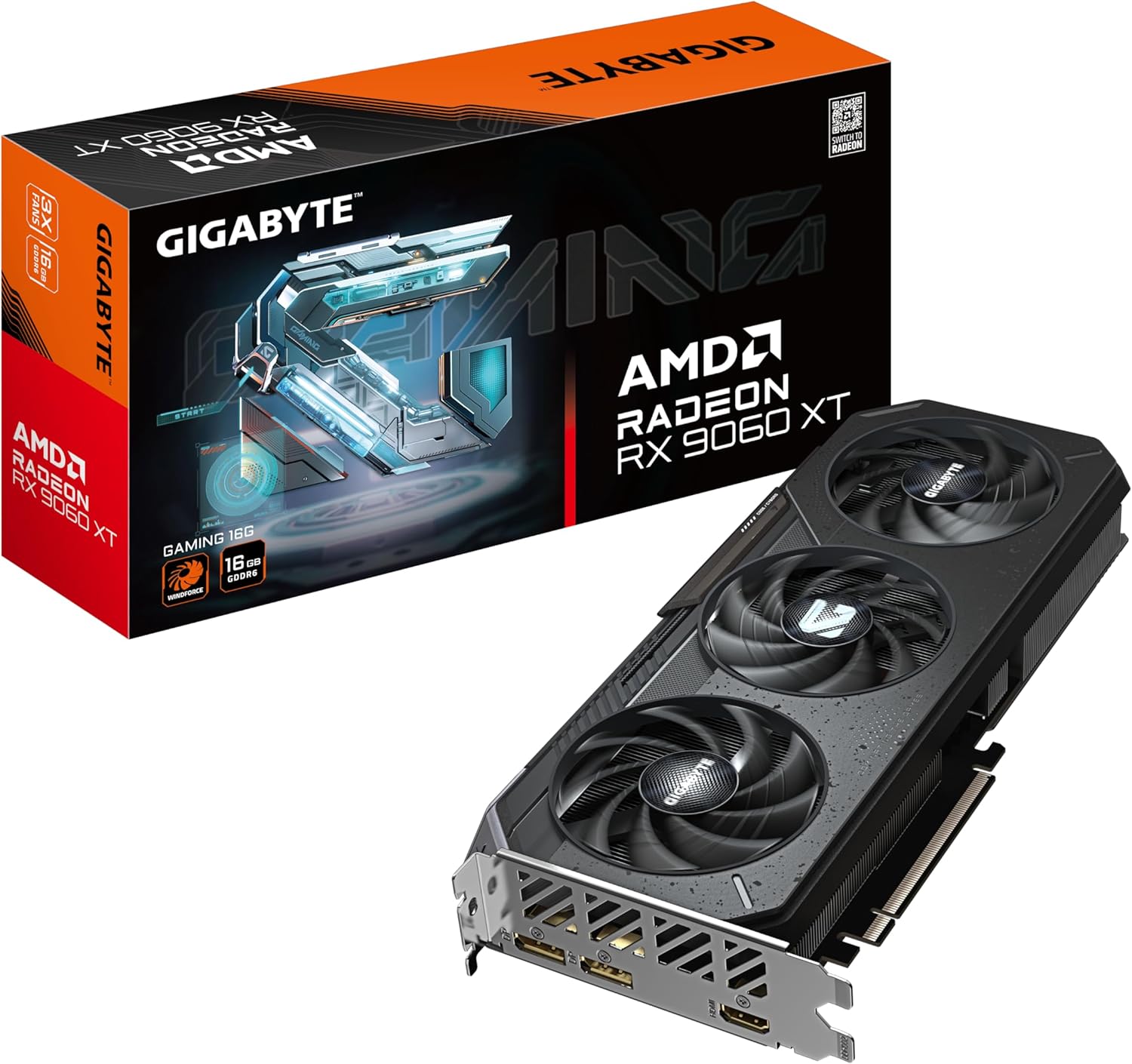 Gigabyte Radeon RX 9060 XT Gaming 16G Graphics Card - 16GB GDDR6, 128bit, PCI-E 5.0, 3230 MHz Core Clock, 2 x DisplayPort, 1 x HDMI, GV-R9060XTGAMING-16GD
