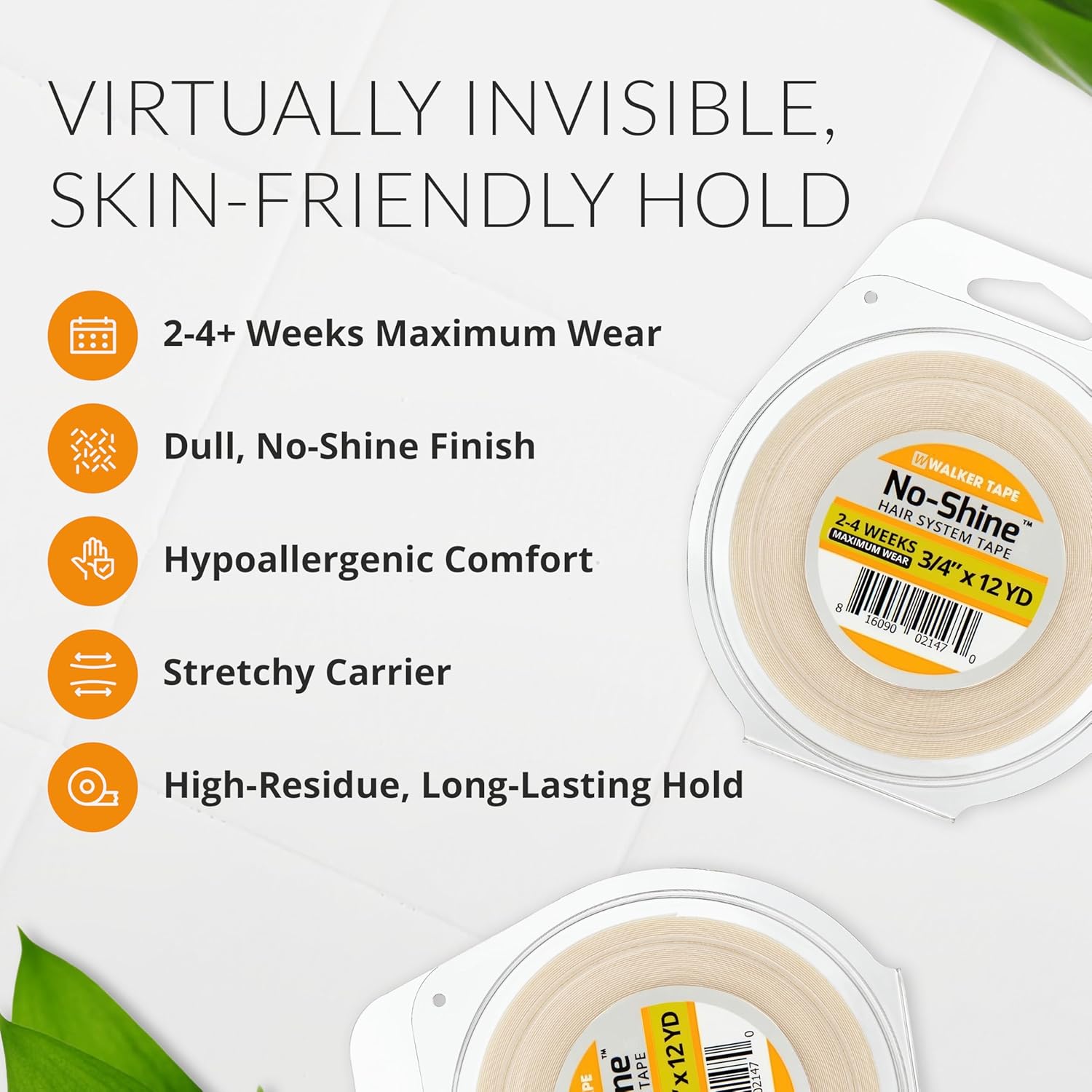 Walker Tape No-Shine Hair System Tape Roll 3/4" x 12 Yards, Hypoallergenic Double Sided Wig Tape for Lace Systems, Toupees, and Tape in Hair Extensions Human Hair, Maximum Wear Invisible Bonding Tape