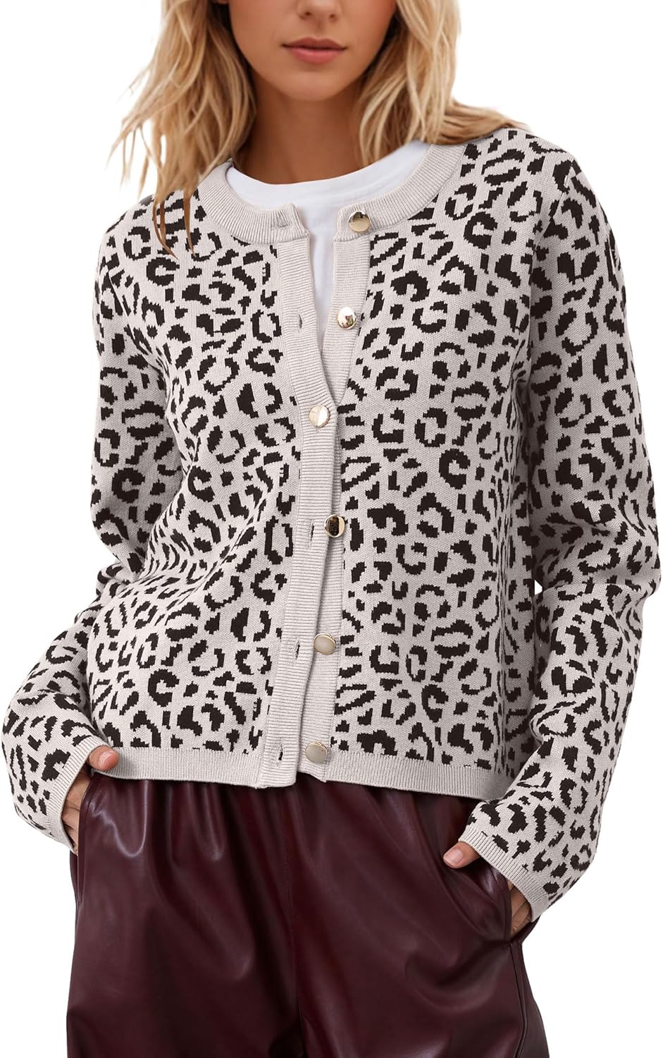 Leopard Cardigan Long Sleeve Open Front Button Up Cheetah Print Top Leopard Sweater Coat Cropped Cardigan Jackets