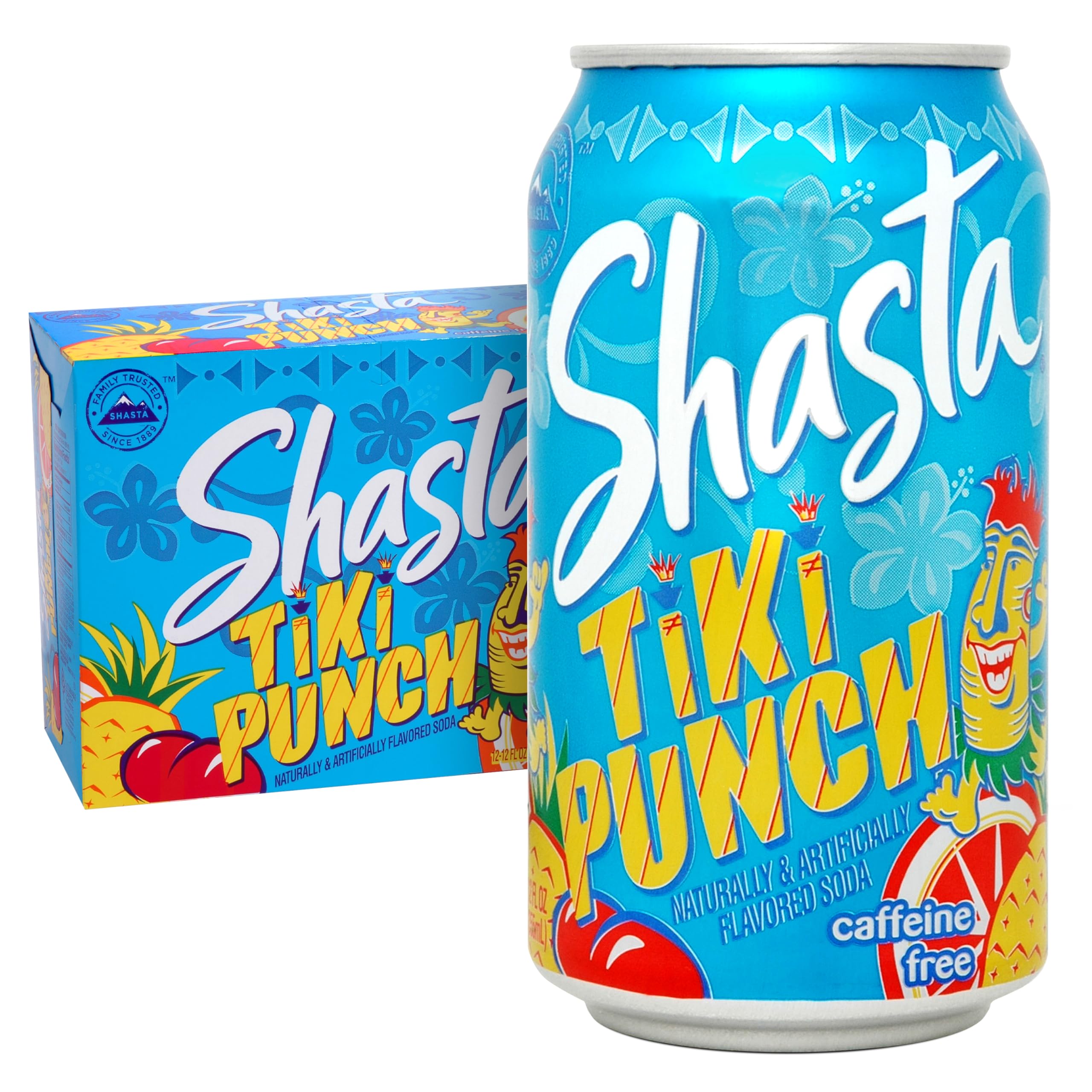 Shasta Tiki Punch | 12-Pack of 12oz Cans | Tropical Fruit Punch Flavor | Sweet & Bold | Caffeine-Free