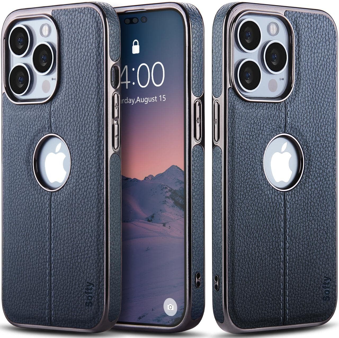 Scott Pro Series Leather Finish and Electroplated Camera Protection Back Cover for Apple iPhone 14 Pro Max 6.7'' Slim 360* Protection Case, Wireless Charging Supported (Blue)