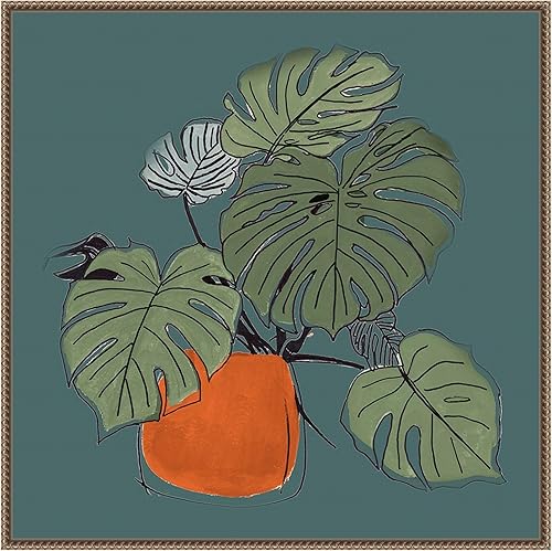 Amanti Art Patricia Pinto - Lienzo enmarcado para pared, diseño de planta retro en maceta sobre verde azulado II de Patricia Pinto, lienzo enmarcado