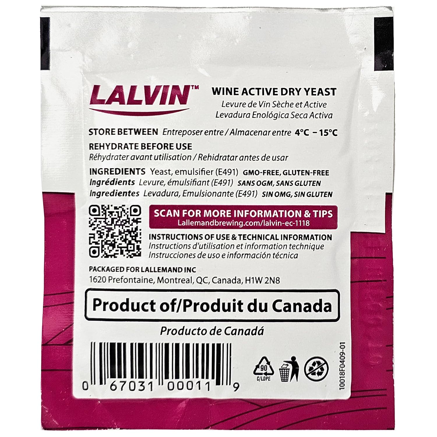 EC-1118 Saccharomyces bayanus 5 packs (5 g. Pouchs) Lalvin