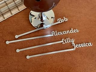 Personalized Name Drink Stirrers Custom Party Swizzle Stir Sticks Wedding Engagement Bachelorette Bridal Shower Table Centerpiece Laser Cut Names Cocktail Accessory Bar Decor Stainless Steel New FONT