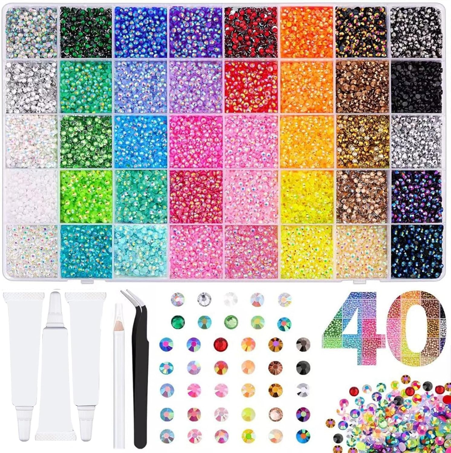 Resin Rhinestones Kit for Bedazzling, 3mm Flatback Rhinestones for Crafts with B7000 Glue & Tools, Ultimate All-in-One Bedazzler Kit for DIY Nail Art, Shoes, Phone Case Decoration, Creative Gifts