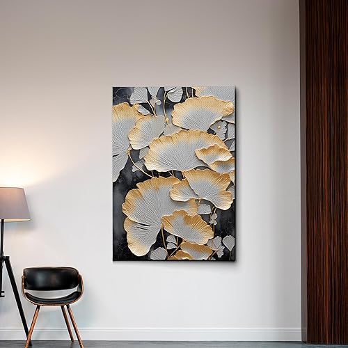 Miniatura 3 de Original Ginkgo biloba Print On Canvas, Modern Textured Gold Wall Art, Abstract Gold Leaves Print, Living room Wall Decor, Decor Canvas, Wall